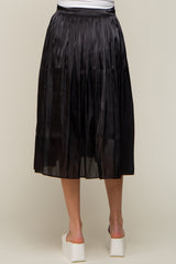 Black Pleated Shimmer Satin Maternity Midi Skirt