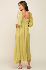 Green 3/4 Sleeve Embroidered Maxi Dress