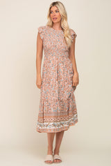 Peach Smocked Midi Dress