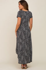 Black Animal Print Maternity Wrap Dress