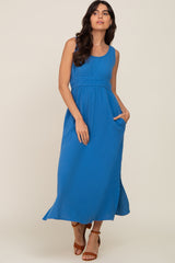 Blue Lightweight Sleeveless Open Back Maternity Maxi Dress