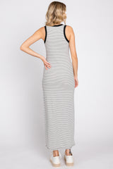 Black Striped Ribbed Sleeveless Maxi Dress