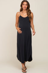 Black Basic Maternity Midi Dress