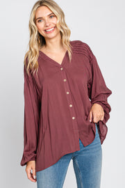 Burgundy Pleated Detail Blouse