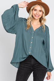 Teal Pleated Detail Blouse