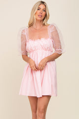 Light Pink Mesh Sleeve Maternity Mini Dress