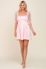 Light Pink Mesh Sleeve Mini Dress