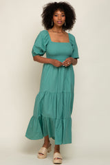 Jade Square Neck Smocked Tiered Maxi Dress