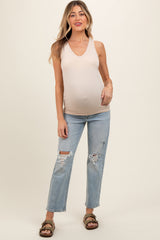 Light Blue Straight Leg Distressed Maternity Jeans