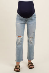 Light Blue Straight Leg Distressed Maternity Jeans