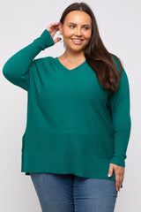 Forest Green Knit Long Dolman Sleeve Plus Top