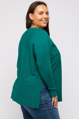 Forest Green Knit Long Dolman Sleeve Plus Top