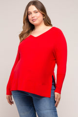 Red Knit Long Dolman Sleeve Plus Maternity Top