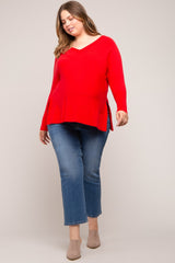 Red Knit Long Dolman Sleeve Plus Maternity Top