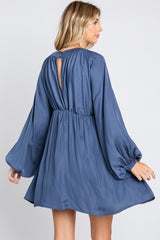 Navy Deep V-Neck Long Sleeve Maternity Dress