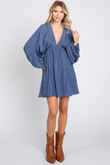 Navy Deep V-Neck Long Sleeve Maternity Dress