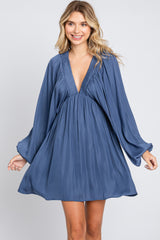 Navy Deep V-Neck Long Sleeve Maternity Dress