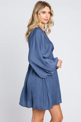 Navy Deep V-Neck Long Sleeve Maternity Dress