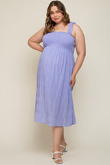 Lavender Smocked Square Neck Maternity Plus Midi Dress