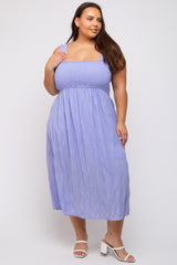 Lavender Smocked Square Neck Plus Midi Dress