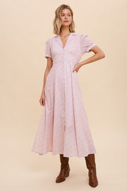 Dusty Pink Collared Button Down Midi Dress