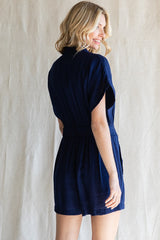 Navy Solid Button-Up Romper