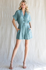 Sage Solid Button-Up Romper