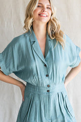 Sage Solid Button-Up Romper