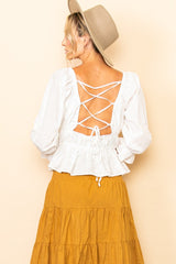 Off White Strappy Back Square Neck Blouse Top