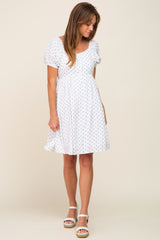 Blue Floral Dotted Button Front Dress