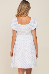 Blue Floral Dotted Button Front Maternity Dress