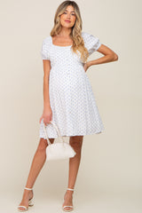 Blue Floral Dotted Button Front Maternity Dress