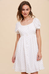 Mauve Floral Dotted Button Front Maternity Dress