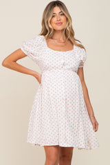 Mauve Floral Dotted Button Front Maternity Dress