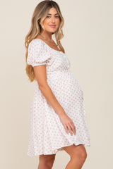 Mauve Floral Dotted Button Front Maternity Dress