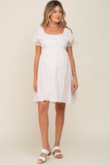 Mauve Floral Dotted Button Front Maternity Dress