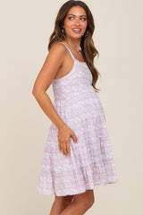 Lavender Floral Square Neck Tiered Maternity Dress