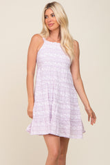 Lavender Floral Square Neck Tiered Maternity Dress