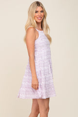 Lavender Floral Square Neck Tiered Dress