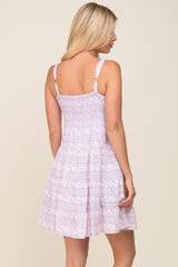 Lavender Floral Square Neck Tiered Dress