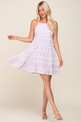 Lavender Floral Square Neck Tiered Dress