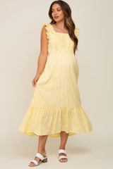 Yellow Lace Pleated Maternity Midi Dress