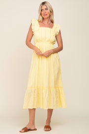 Yellow Lace Pleated Midi Dress