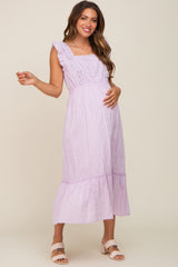 Lavender Lace Pleated Maternity Midi Dress