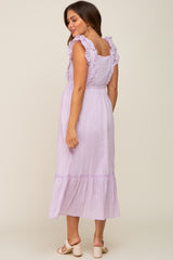 Lavender Lace Pleated Maternity Midi Dress