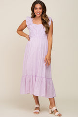 Lavender Lace Pleated Maternity Midi Dress