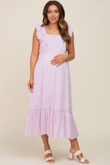 Lavender Lace Pleated Maternity Midi Dress