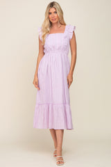 Lavender Lace Pleated Maternity Midi Dress