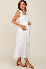 Ivory Lace Pleated Maternity Midi Dress