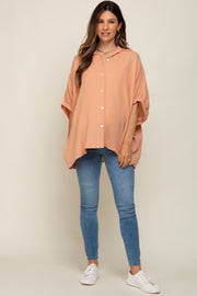 Peach Gauze Double Layered Maternity Button Up Top